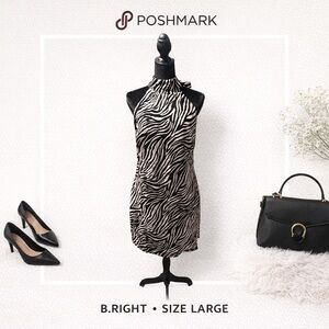 B.Right Zebra Print Halter Dress Size Large | Sleeveless Mini Statement NWOT
